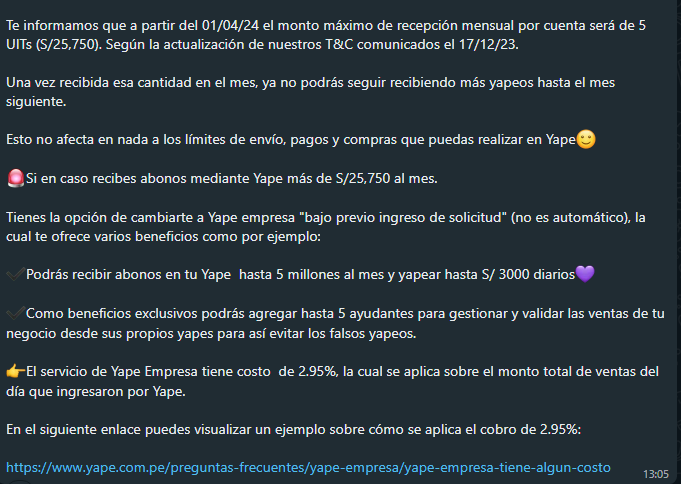 fernandomerino's tweet photo. Para que no sigan llorando porque piensan que ahora les van a cobrar extra por yapear para sus Cuates o sus puchos Golden Coast, aquí les paso una información directamente de un representante de Yape que nos explica la diferencia entre Yape y Yape Empresas. 
#CerdazzoTeInforma https://t.co/299VqOKrwq