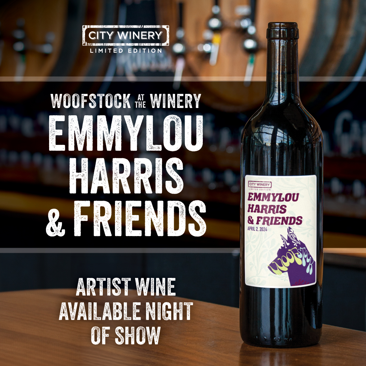 Only a few tickets left for Emmylou’s birthday benefit tonight at @CityWineryNSH! If you already have a ticket be sure to check out the featured artist wine available night of show only! Get tickets here emmylouharris.com/tour