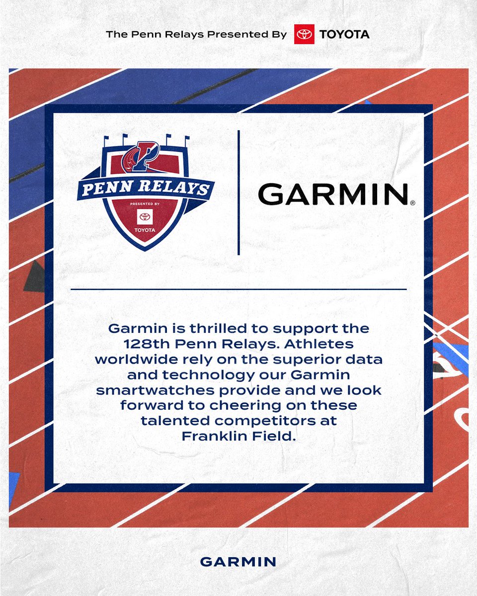 🚨𝗡𝗘𝗪 𝗣𝗔𝗥𝗧𝗡𝗘𝗥 𝗔𝗡𝗡𝗢𝗨𝗡𝗖𝗘𝗠𝗘𝗡𝗧🚨 We are very excited to welcome @Garmin as an official partner of The Penn Relays! #2024PennRelays
