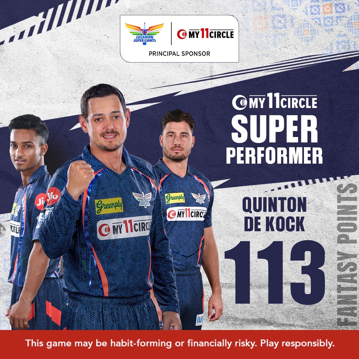 My11Circle's tweet photo. Absolutely commendable performance by Quinton De Kock.
Hats off to the Giants!
#My11CirclexLSG #TATAIPL2024 #BLRvsLSG #FantasyCricket #FantasySports #Cricket https://t.co/Jl0m7KbPSb