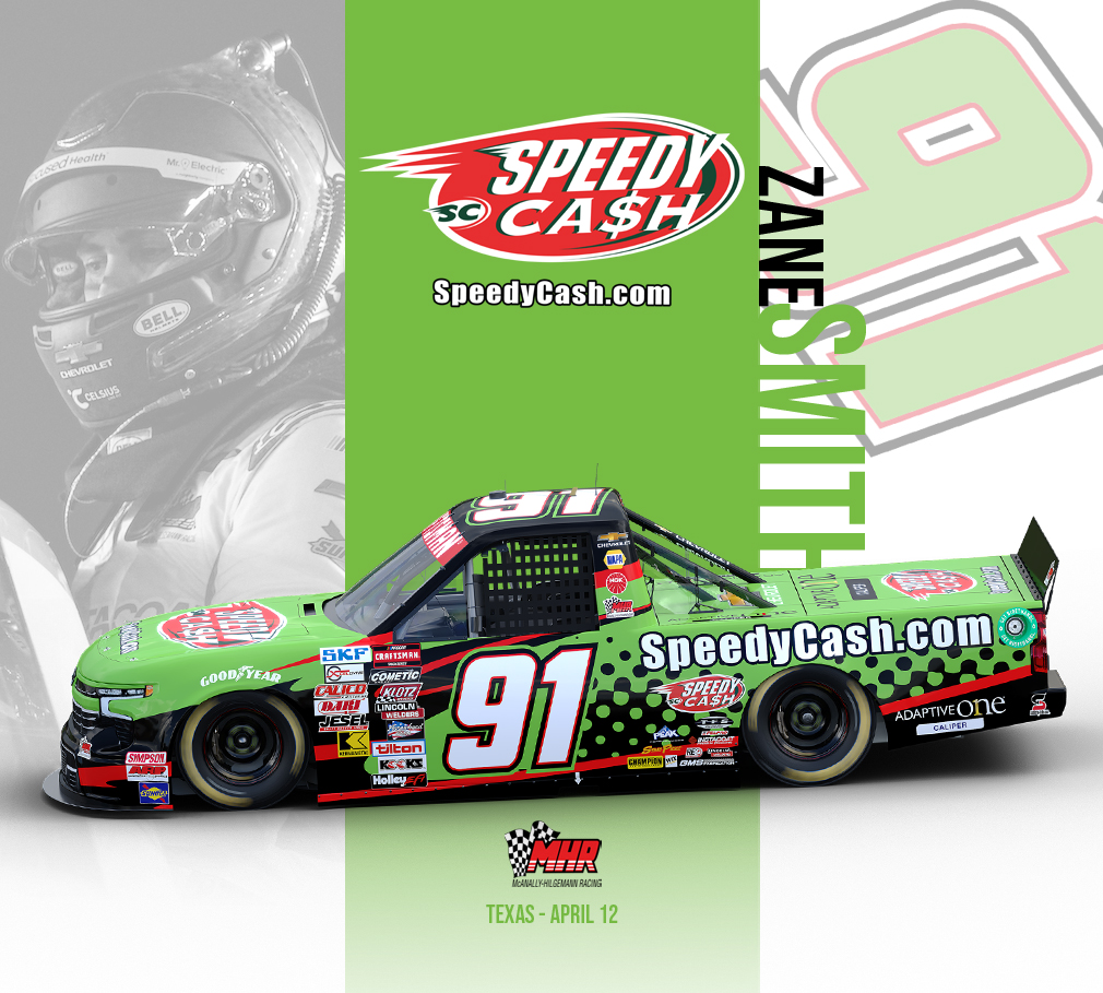 Pure speed! We can't wait to have @speedycash on board @ZaneSmith's No. 91 at @TXMotorSpeedway for the SpeedyCash.com 250! Full details ➡️ tinyurl.com/35aupamv #NASCAR