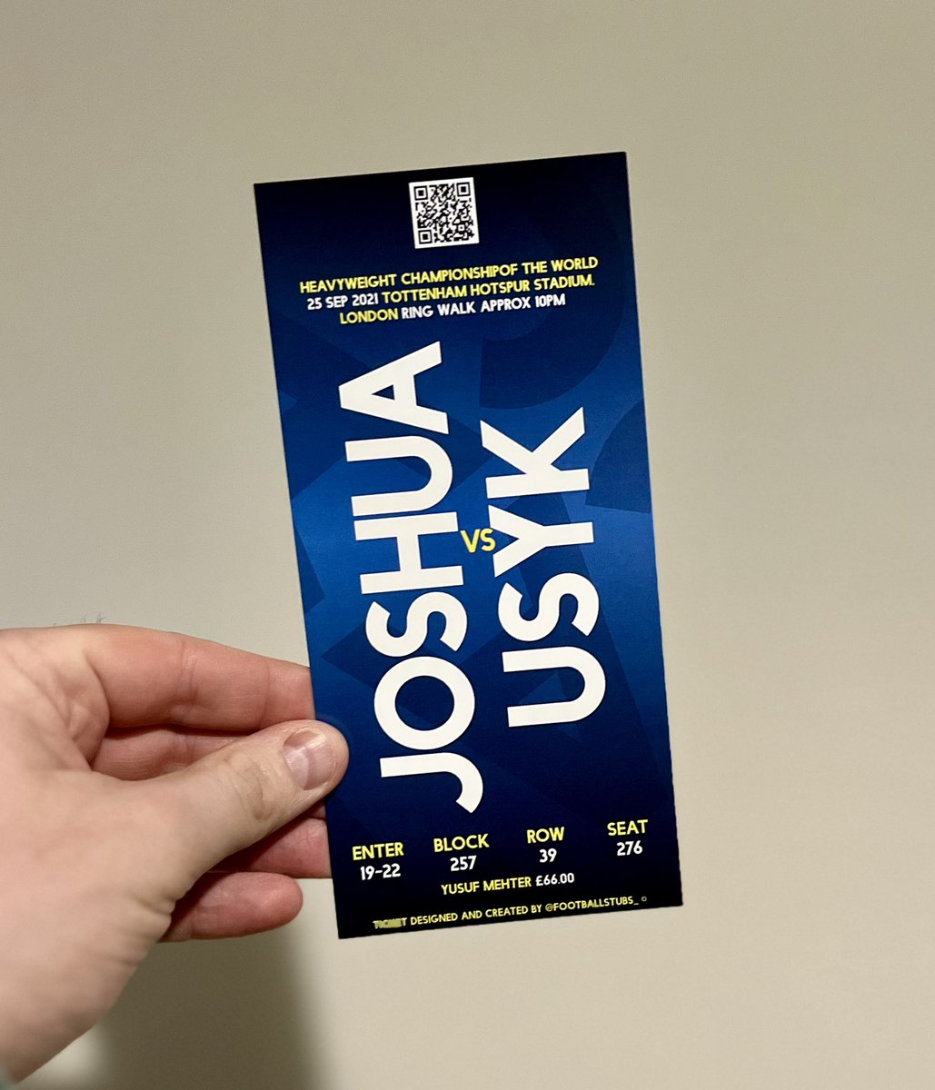 🥊 JOSHUA - USYK 

A customer who ordered a few Carabao Cup Final stubs also asked for a stub from the Joshua-Usyk fight at the Tottenham Hotspur Stadium back in 2021!

Taking inspiration from the artwork of the promotional posters for the event and Sky’s advertising, the two