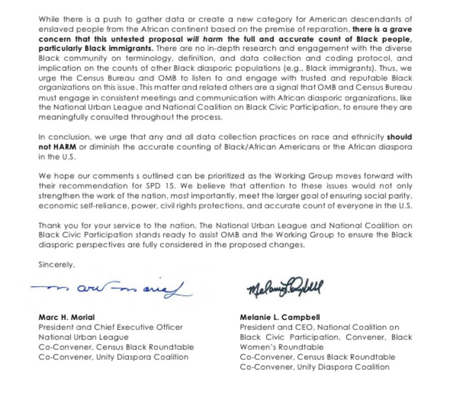 In @MARCMORIAL’s letter to the OMB, he opposes disaggregation and wants to ensure that “Black diasporic perspectives are fully considered' and directs OMB to “engage with trusted and reputable organizations'. Gatekeeping. Bust through the gate. Joinados.com