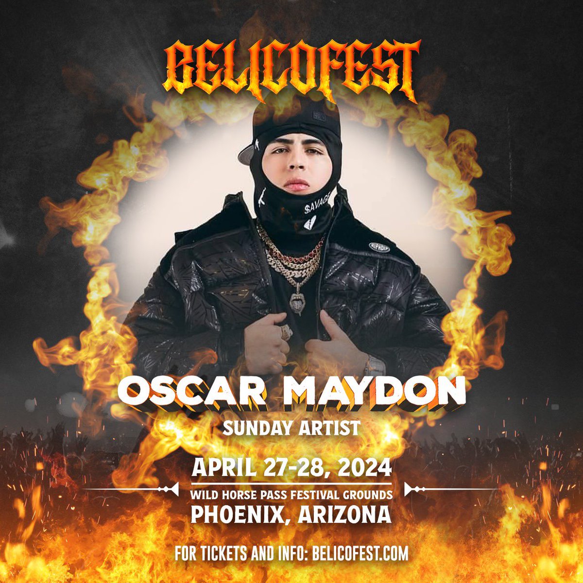 belicofest's tweet photo. BELICOFEST 2024 | JUNIOR H, LUIS R. CONRIQUEZ, BLESSD, GERARDO ORTIZ, OSCAR MAYDON AND MANY MORE!

The BIGGEST belico party is sweeping across the globe, and it is called BelicoFest. This is not just a festival experience, it is a Mexican music revolution. Come enjoy authentic mexican food vendors, browse local vendors, purchase exclusive merchandise, and enjoy top-notch VIP amenities and more!

SPONSORS: SMIRNOFF, JACK DANIELS, TEQUILA HERRADURA, ESTRELLA JALISCO, BUCHANANS, AND BIG SIPZ

SATURDAY, APRIL 27, 2024
• LUIS R. CONRIQUEZ | GERARDO ORTIZ | GRUPO CLASIFICADO | JOEL DE LA P | ADRIAN CHAPARRO | OCTAVIO CUADRAS | PADRINITO TOYS | KOMPA MARLEY
• GATES OPEN: 4pm-11pm

SUNDAY, APRIL 28, 2024
• JUNIOR H | BLESSD | OSCAR MAYDON | MICHELLE MACIEL | URIEL GAXIOLA | DANNY FELIX
• GATES OPEN: 4pm-11pm

FESTIVAL EXPERIENCE
2-Day Lineup
Fire & Pyrotechnics
Live Themed Art Mural
“El Antro” Live Dj Tent
Delicious Food Trucks
20+ Local Vendors
Fun Festival Bars
Luche Libre
...And Much More!

❗️Mark your calendars: April 27-28, 2024, at the Wild Horse Festival Grounds. 🌵

🎟️ Get your tickets now: https://t.co/FzMhLUmvBn & Link In Bio

Tickets and tables are now available for purchase. Availability is limited, so act quickly to ensure you don’t miss out.