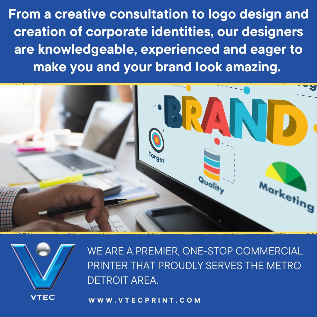 Should you require a logo, an engaging poster, or an eye-catching postcard, our skilled professionals at VTEC are committed to crafting designs that will truly embody your brand. #business #branding #commercialprinter #livoniamichigan