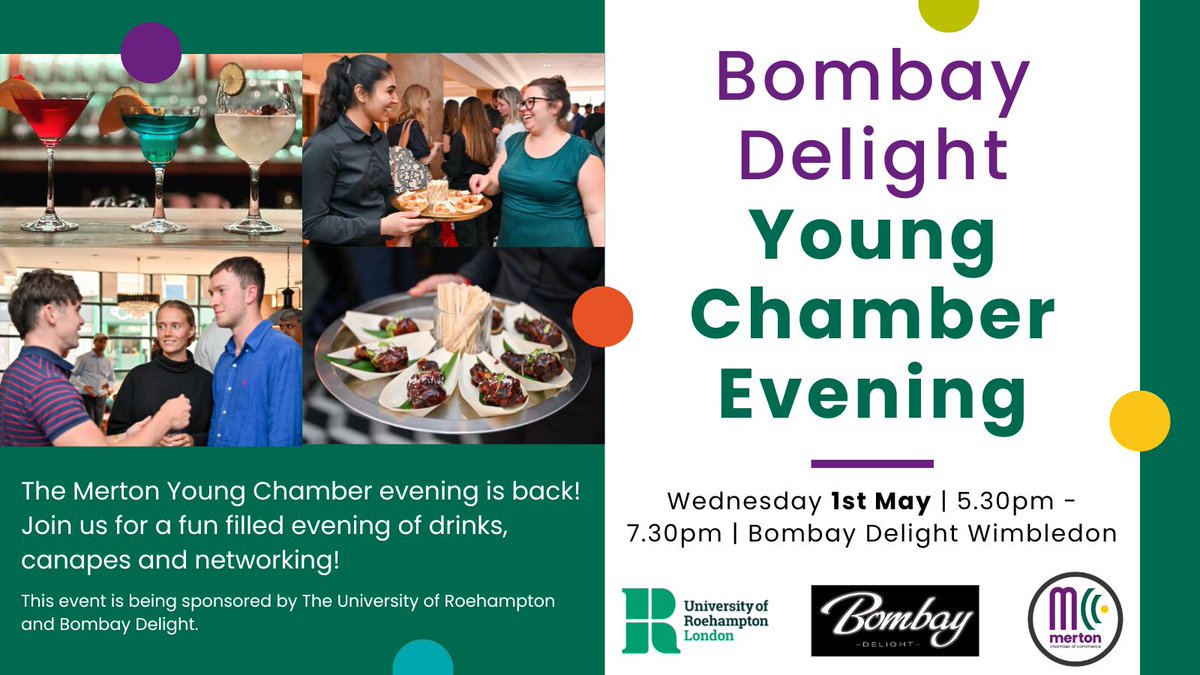 We are excited to announce the next Young Chamber event. Guest speaker Tom Crooke, Founder and Director of @BobbinPro, will lead a short ice breaker and crash course in networking. Book your ticket today! mertonchamber.co.uk/event/bombay-d… @RoehamptonUni