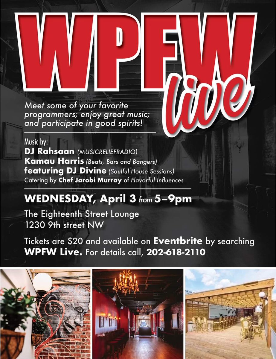 WPFW Live at ESL Shaw get tix on Eventbrite and search WPFW Live @WPFWDC @fusicology @goingoutguide @dchousegrooves @ShawDC @musicrelieftees @ambrosia4heads @SoulBounce #bedowntowndc #djdivinedc #eighteenthstreetlounge #flavorfulinfluencescatering