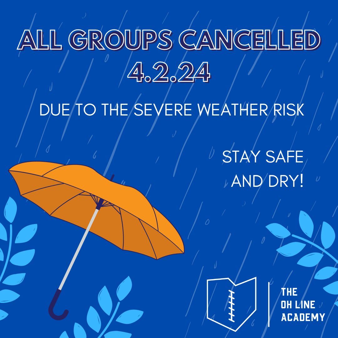 Attention parents and athletes enrolled in spring training: Practices for ALL GROUPS are cancelled today! Please check your email for further announcements regarding future weather communications and and make ups! Stay safe and stay dry!