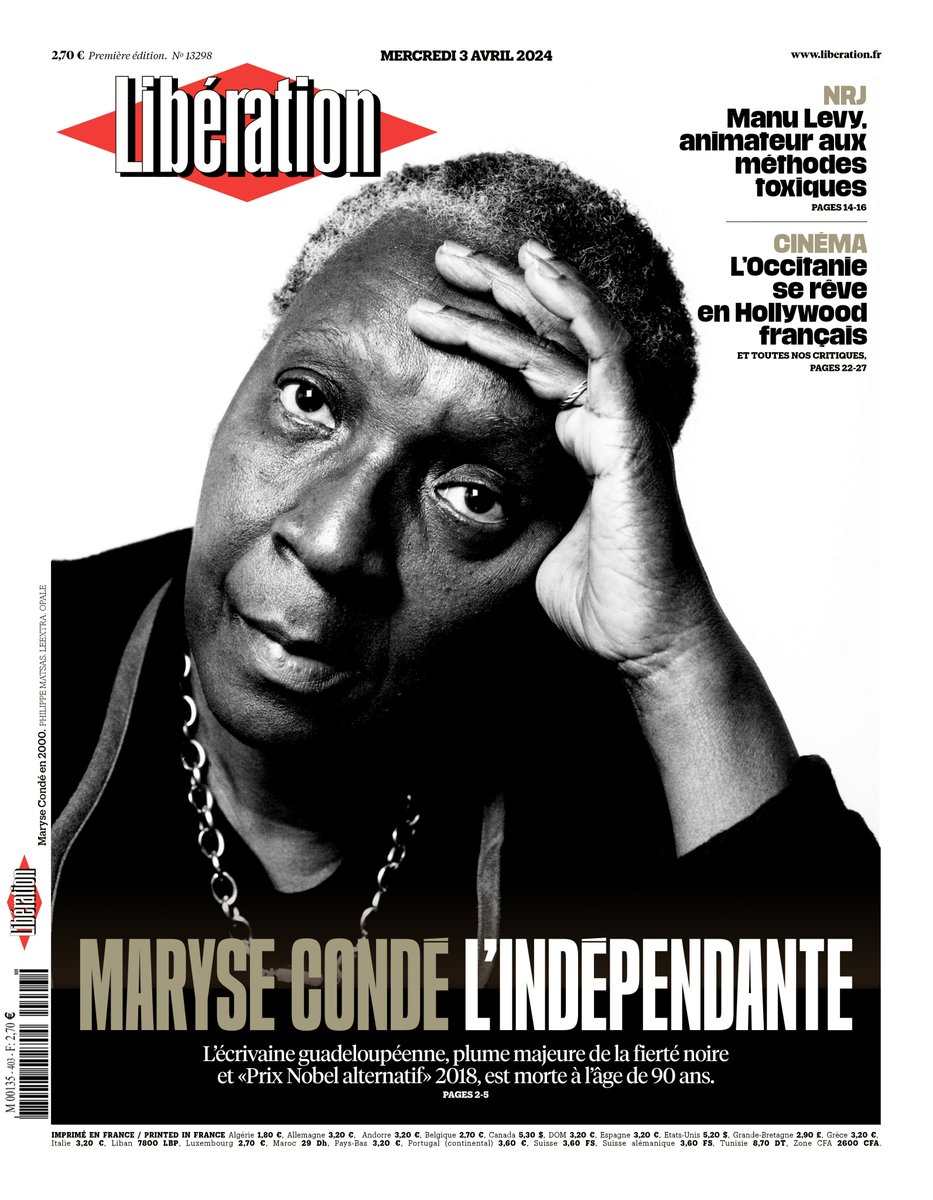 ⚫ Maryse Condé, l'indépendante C'est la une de @Libe ce mercredi