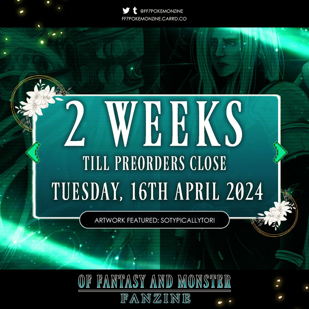 ONLY 2 WEEKS LEFT TO PRE-ORDER OF FANTASY AND MONSTER!✨✨✨ For lovers of fantasy, monsters, and friends, this is the zine for you! One of the greatest crossovers you'll ever see, but be quick, we close on April 16th! ORDER NOW!: ff7pokemonzine.bigcartel.com