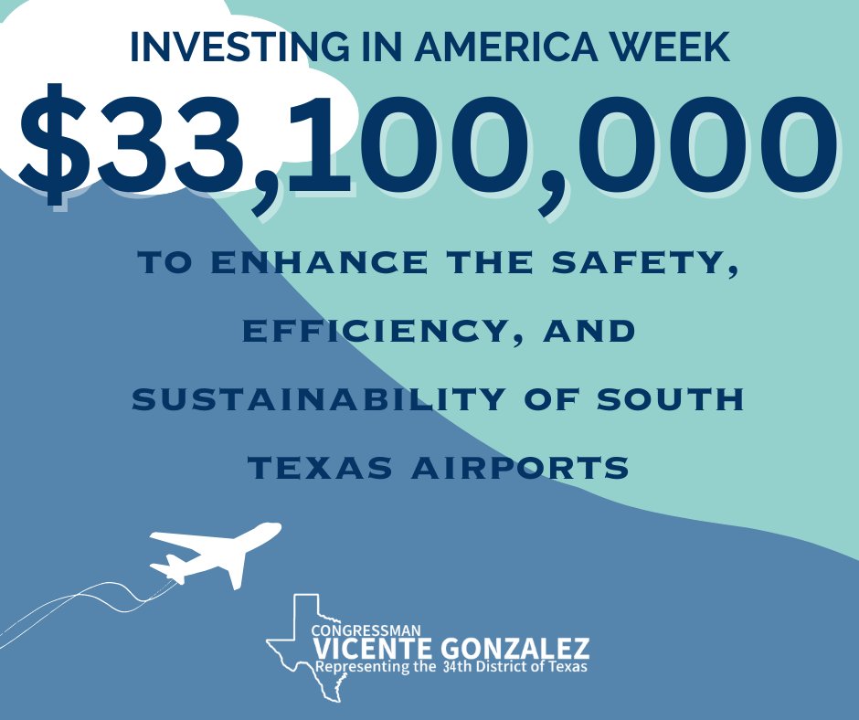 Thanks to the #BipartisanInfrastructureLaw, $33.1 million in airport infrastructure funding has been awarded to TX-34. These funds improve the efficiency of our airports, increase passenger safety, and ensure South Texans can smoothly take to the skies for decades to come!