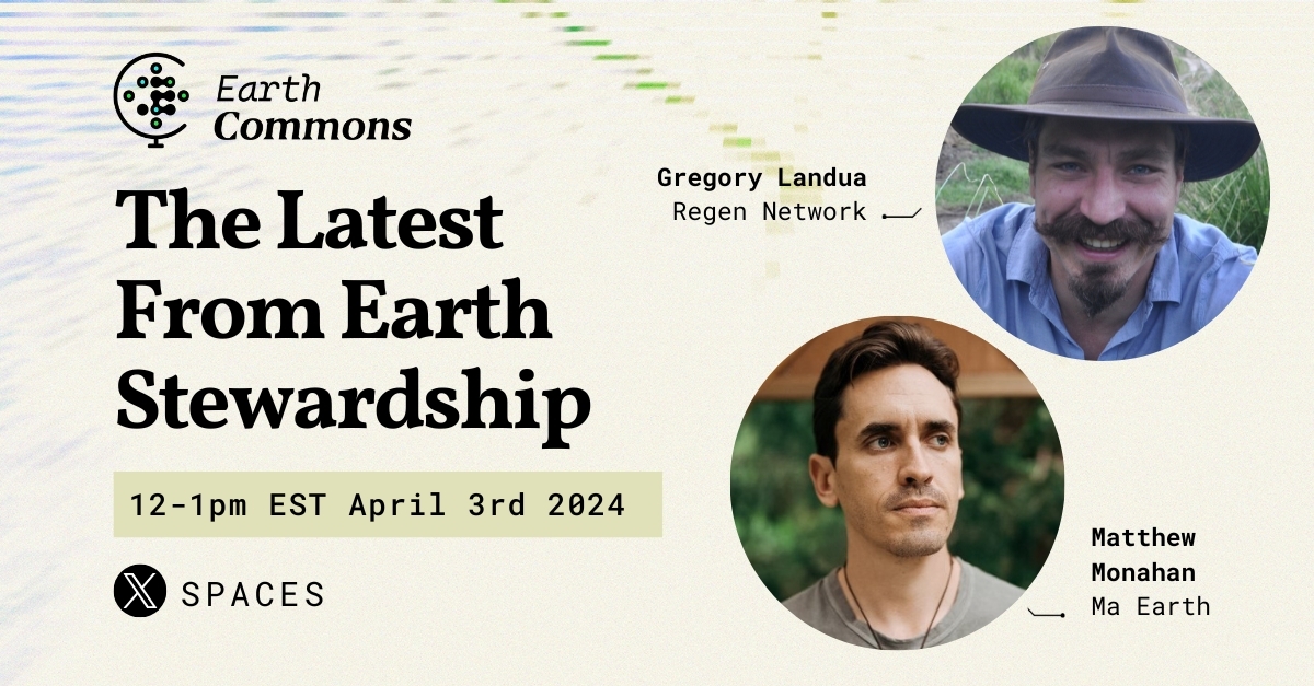 Join us tomorrow at 12:00 pm ET for a focused conversation on the solutions making a real impact in environmental stewardship and innovation. Featuring: 🌳 @gregory_landua (@regen_network) 🌍 @matthewmutual (@maearthmedia) Set your reminder: x.com/i/spaces/1kvJp…