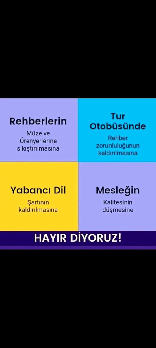 Bizler tur düzeni, güvenliği, programın keyifli akışını yöneten kişileriz. Bizim yokluğumuz "hedeflenen turizme" büyük bir darbe olur. Kimse kendini rahat hissetmediği keyif almadığı bir yere ziyarete gelmez. 
#TuristRehberlerineKulakVer
Lütfen 6326'ya dokunmayın.
<a href="/AliYerlikaya/">Ali Yerlikaya</a>