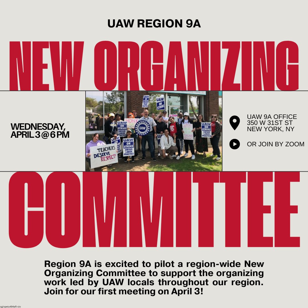 Local leaders, members, and staff are invited to join our first region-wide New Organizing Committee meeting on Wednesday! Join us in person in NYC or by Zoom.