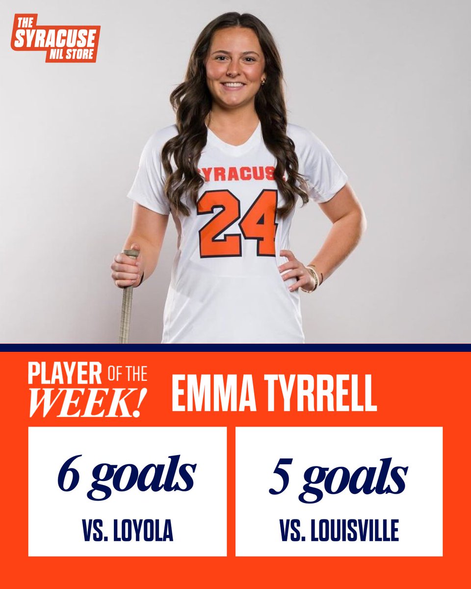 11 goals in one week? Just Emma Tyrrell doing Emma Tyrrell things 🙌 <a href="/emmatyrrell17/">Emma Tyrrell</a> 

Shop Emma’s locker room ⬇️
syracuse.nil.store/collections/em…
#Syracuse #Lacrosse