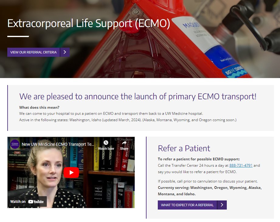 UW Medicine’s ECMO programs at Harborview & UWMC Montlake have launched a new ECMO Transport Team. This means we can now bring our team to the bedside at any hospital within Washington (more states to come soon). Referring providers can find info here: bit.ly/4cE5KZT