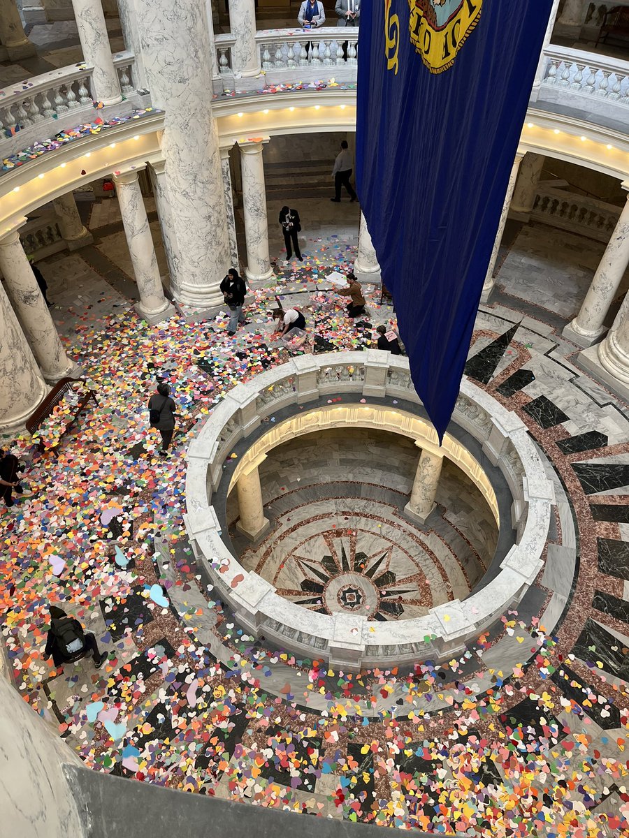 Supporters dropped 48,000 homemade paper hearts at the Idaho Capitol Building today in protest of anti-LGBTQ legislation. They were mailed in by Idahoans across the state