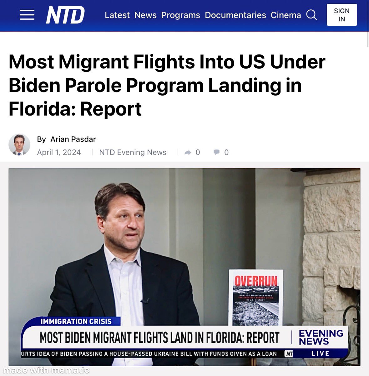 A report by @BensmanTodd of @CIS_org on April 1 showed that most of the over 386,000 migrant flights into the US under a Biden parole program are landing in Florida—a state that has already sued the administration to end the controversial #CBPOne program. ntd.com/most-migrant-f…