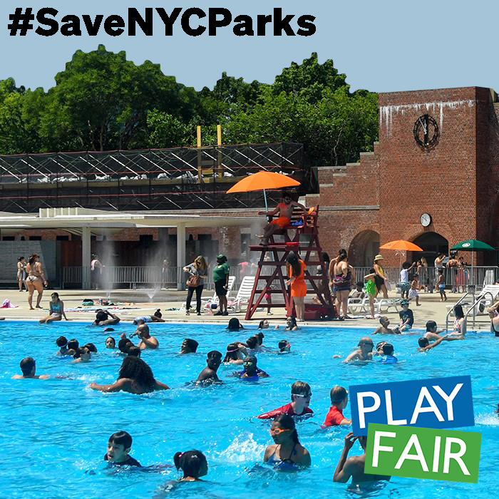 Did you know? @NYCParks operates 65 public pools throughout NYC! @NYCMayor's inequitable budget cuts threaten safety and accessibility at pools, parks, playgrounds and rec centers citywide. Write a letter to #SaveNYCParks: bit.ly/no-cuts-to-nyc… #PlayFair #1Percent4Parks