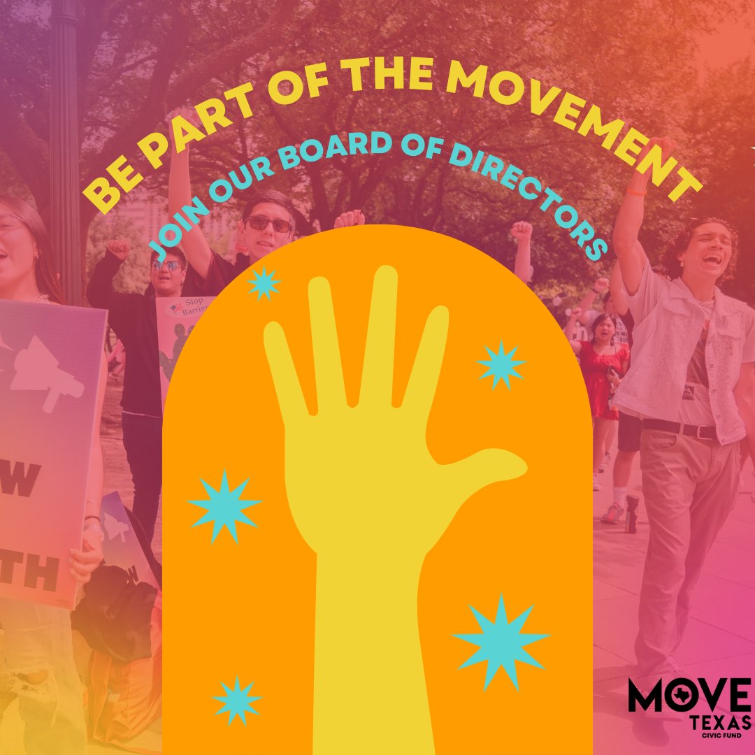 🌟Join MOVE Texas's Board of Directors to empower youth voters! Embrace our mission, lead collaboratively, and advocate for justice! Head to our link tree to apply: linktr.ee/movetexas