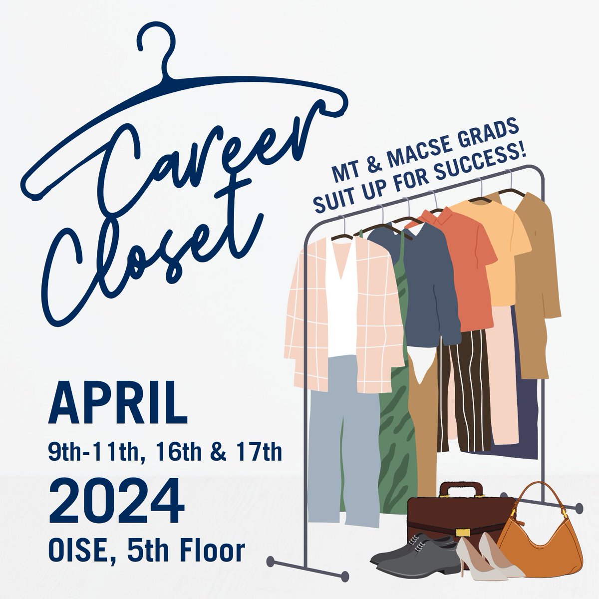 CTL & The ROSE Office introduces, CAREER CLOSET, a clothing swap of professional clothing for OISE MT & MACSE Grads. Donate April 2nd-8th at CTL Reception (11th FL) or ROSE (8th FL) 9am-4pm Mon-Fri.