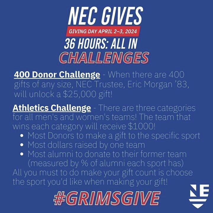 Giving Day has begun and this year it’s a 36 hour challenge! Help us hit the 400 donor challenge where 400 gifts of any size will unlock $25,000 from Trustee, Eric Morgan '83! Gift NEC any amount at givecampus.com/kek44e #NewEngCollege #NECAlumni #GivingDay