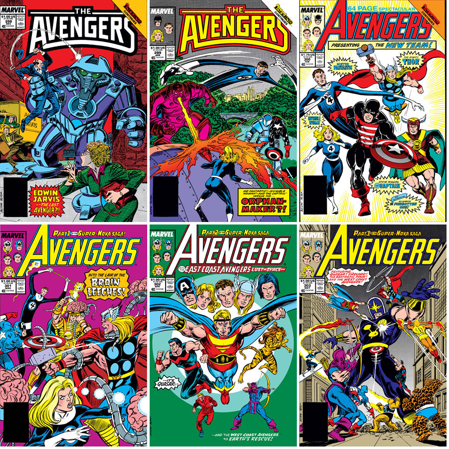 ClassicMarvel_'s tweet image. Avengers #298-303 cover dated December 1988-May 1989.