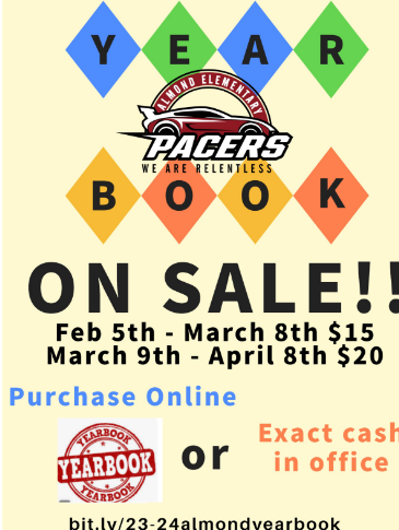 Pacer Families, 
Don't forget to get your scholar's yearbook, the deadline is near. $20.00 to purchase it. You can buy it online or exact cash in the office. 
      Thank you.