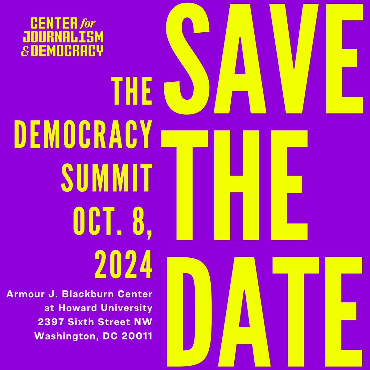 Mark your calendars! The Democracy Summit will return to Howard University on Oct. 8, 2024. More details to come this summer. We look forward to seeing you this year!