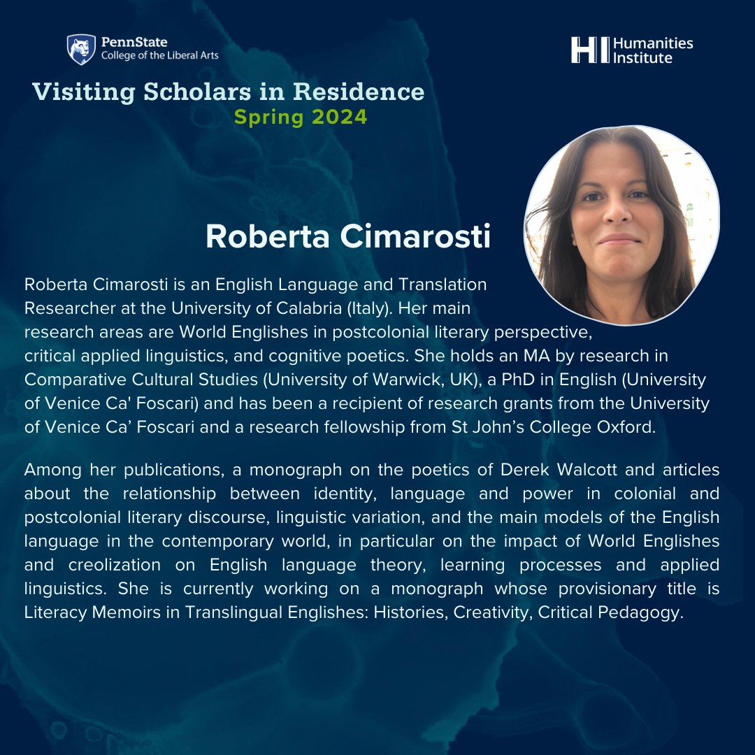 PSUHumanities's tweet image. Join us in giving a warm welcome to three new (short term) Visiting Scholars in Residence for Spring 2024!
Meet Karen Paiva Henrique, Roberta Cimarosti and Esra Almas! 👏
Look through the images to learn more about them.