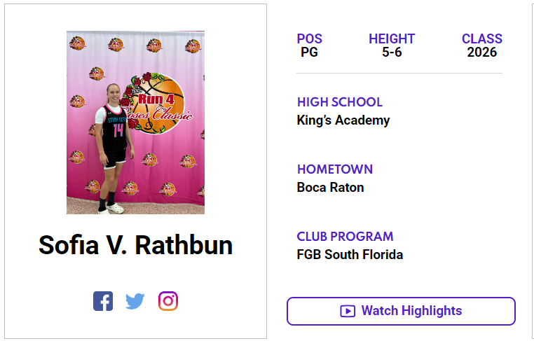 FL-2026 PG Sofia Rathburn (@R2026Sofia) has a 𝙈𝙖𝙭𝙍𝙚𝙘𝙧𝙪𝙞𝙩 𝙋𝙡𝙖𝙮𝙚𝙧 𝙋𝙧𝙤𝙛𝙞𝙡𝙚 on our website! Check out her profile! 👇 jrallstar.com/maxrecruit/max… Get yours today! 👉 jrallstar.com/maxrecruit