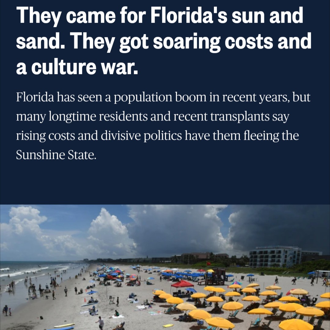 Nearly 500k FL residents fled the state in 2022, facing rising costs & a “hostile political environment.” This is Ron DeSantis’s Florida. While ignoring real issues, DeSantis created a culture war, driving revenue & talent from the state. #DeSantisFailedUs ow.ly/2SVz50R6Tyj