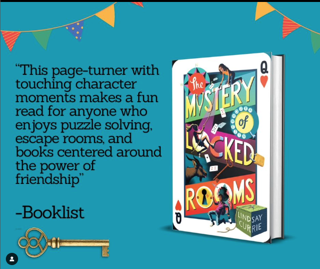 Happy book birthday @lindsayncurrie! THE MYSTERY OF LOCKED ROOMS has it all--puzzles, adventure, mystery, friendship!! @SourcebooksKids