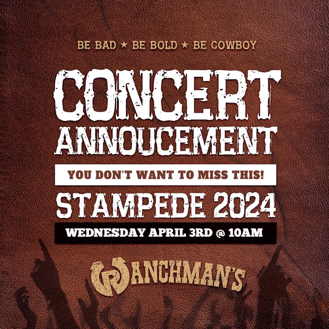 ranchmansyyc's tweet photo. RANCHMANS STAMPEDE CONCERT ANNOUNCEMENT | TOMORROW MORNING | 10AM
#yyc #calgary #ranchmans #stampede #calgarystampede #concertannouncement https://t.co/5BhwjYpPHH