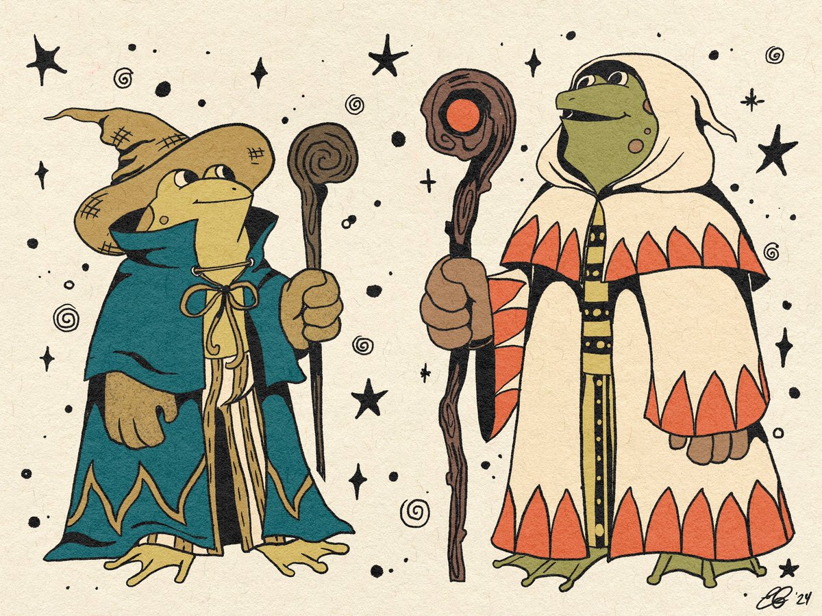 Frog and toad as final fantasy mages for Andrew, who is one of my longest term clients and has many of my designs tattooed already! I am lucky to have such cool clients!
