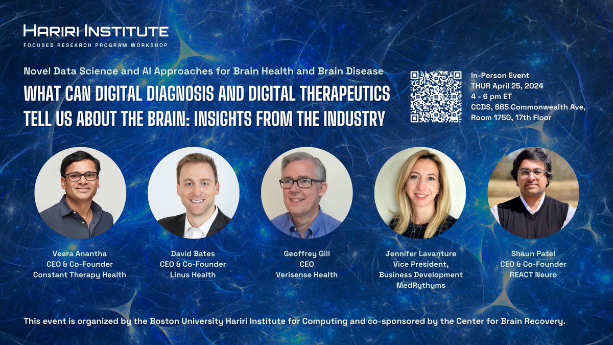 Join us on April 25 at 4PM ET for our FRP Workshop “What can Digital Diagnosis and Digital Therapeutics tell us about the Brain: Insights from the Industry”, co-sponsored with @AphasiaLab. Learn more: spr.ly/6014Z0fuy #DigitalTherapeutics #AI #BrainHealth #BrainInsights
