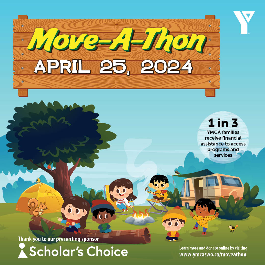 Explore “The Great Outdoors” with this year’s Move-a-Thon! Sponsored by @scholarschoice, Move-a-thon is a fun-filled event that engages kids across 120 YMCA Child Care sites while helping those in need. Donate here: ymcaswo.ca/moveathon #YMCA #YMCASWO #ChildCare