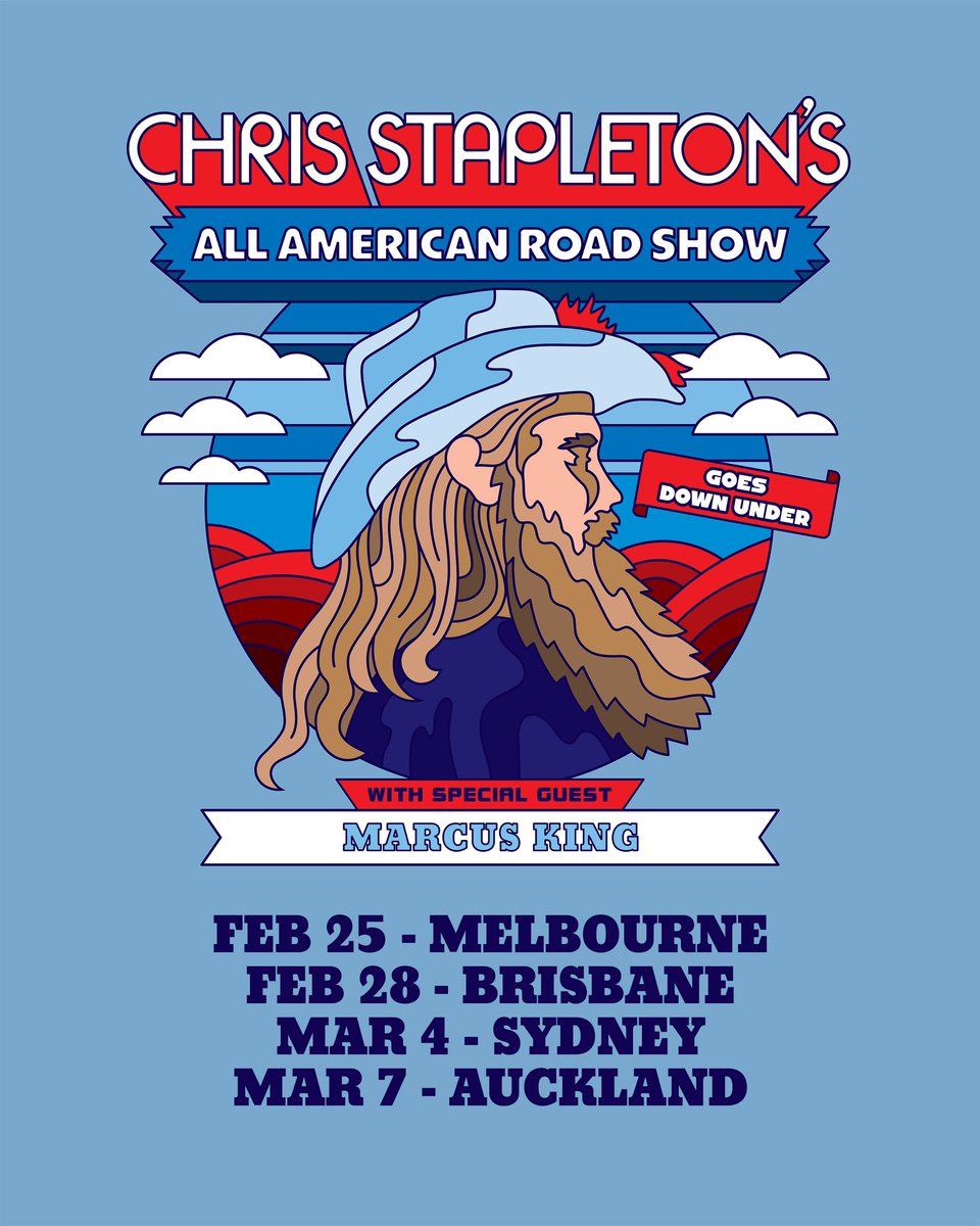 JUST ANNOUNCED: The All-American Road Show goes down under to Australia and New Zealand in 2025 with special guest, <a href="/realmarcusking/">Marcus King</a>.

Tickets on sale Friday, April 12th. Visit chrisstapleton.com/tour for more information &amp; sign up for presale at StapletonFanClub.com
