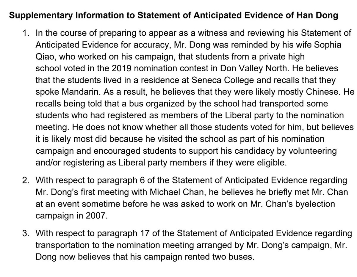 MP Han Dong updated his statement of anticipated evidence for foreign interference inquiry