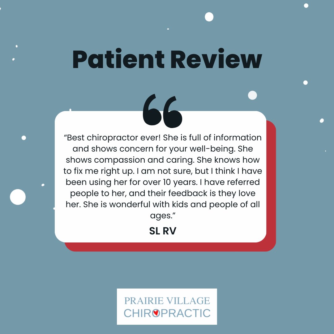 Grateful for your kind words and support! Your review means the world to us. Thank you for taking the time to share your experience with us!

📞 913-948-6602
💻 pvchiro.com 

#health #chiropractic #prairievillagechiro #wellness #drang #familycare #nutrition