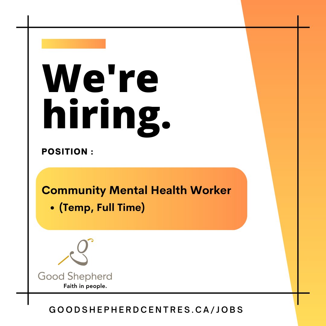 Good Shepherd is seeking a passionate and dedicated individual to join our team as a Community Mental Health Worker - HOMES. For details, visit goodshepherdcentres.ca/jobs