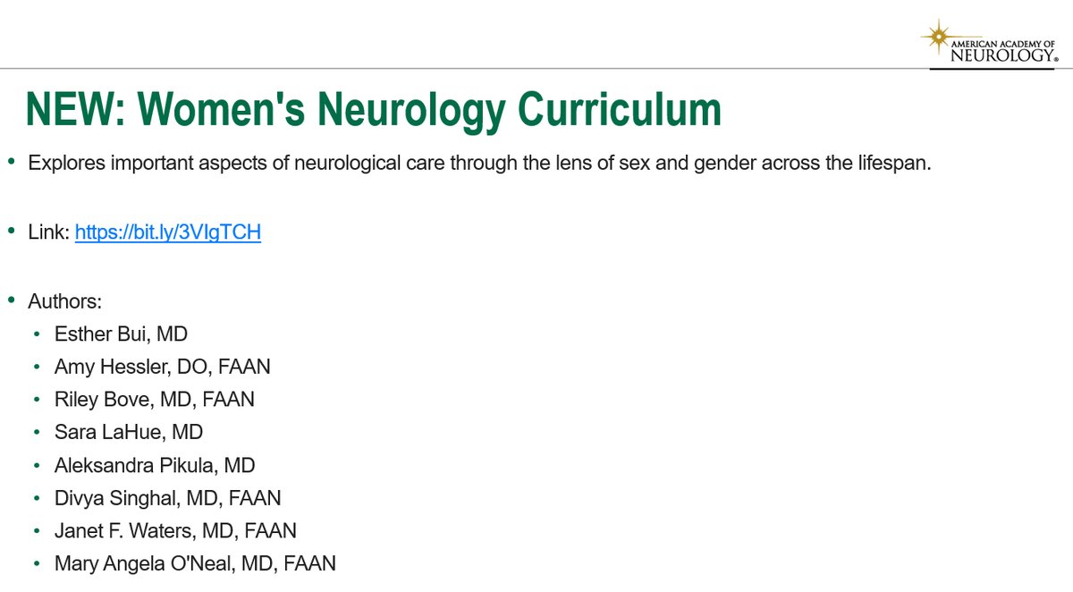 NEW: @AANMember Women's Neurology Curriculum Available! Link: bit.ly/3VIgTCH Explores important aspects of neurological care through the lens of sex and gender across the lifespan.