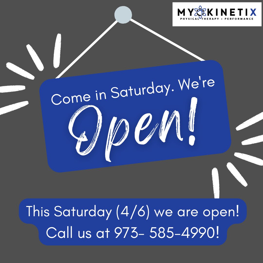 We are thrilled to share that we will be open this Saturday, April 6th. If you wish to join us this Saturday, please get in touch with us at 973-585-4990 to secure your spot! 📞✨

📍East Hanover, NJ⁣
📧 Info@myokinetix.com⁣
☎️ (973)585-4990⁣

#myokinetix #myox #saturdayhours
