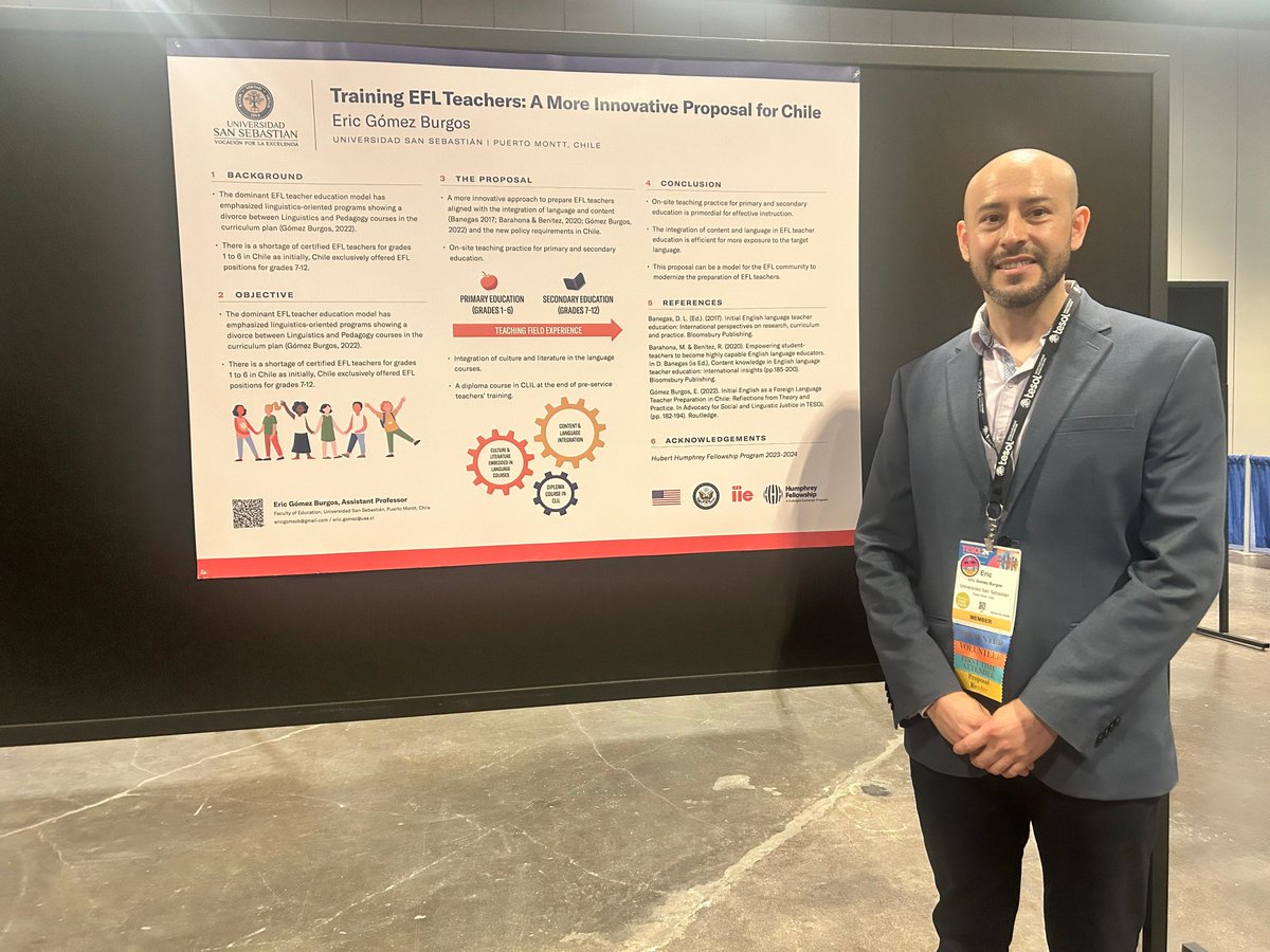 Vanderbilt #HumphreyFellow Eric Gomez presented 'Training EFL Teachers: A More Innovative Proposal for Chile' at TESOL24 loom.ly/rrlx0ws 🇨🇱✨ #TESOL #Education #GlobalImpact2.