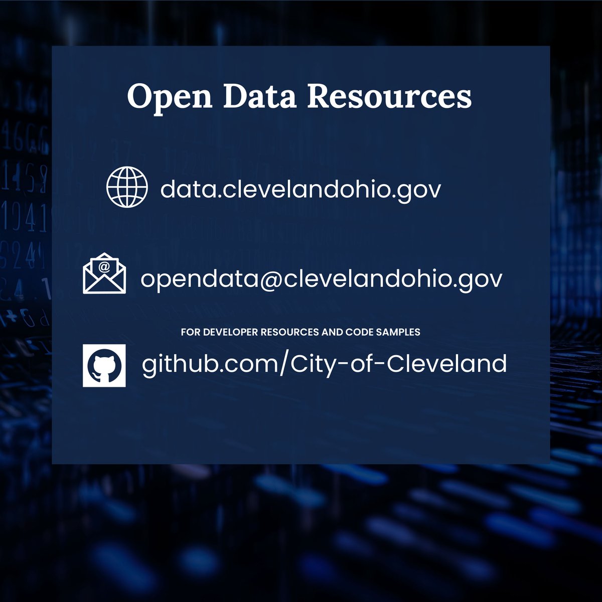 Cleveland is proud to unveil our new Open Data Portal! Open data is the proactive release of info on city operations and services. Cleveland is launching a one-stop shop for city data sets, dashboards, civic tech applications, and more!