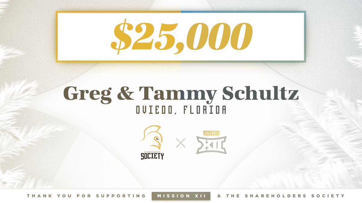 BOOM!💥 Thank you to Greg ‘94 (@GregSch82449906) & Tammy for your commitment to @UCF_Football and support of our @UCFKnights student-athletes. Your gift helps us #ChargeOn toward our MissionXII.com objectives. Welcome to the Shareholders Society! ⚔️ #GoKnights |