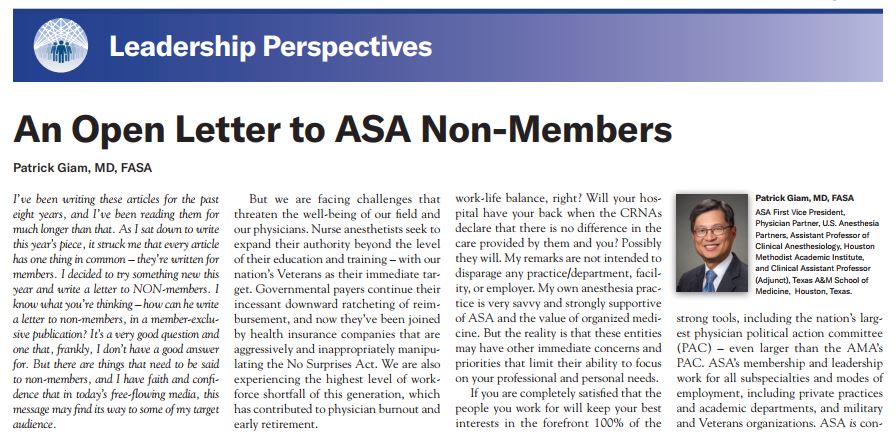 “Your dues money will always be used thoughtfully. We will be here for your entire career. We will always be anesthesiologist-led and responsive to the needs and interests of our members and our patients,” writes @pgiam005. ow.ly/hURT50R6OT4
