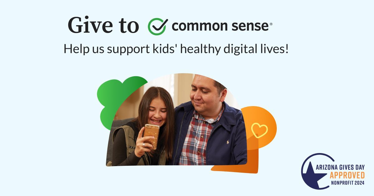 This #AZGivesDay, we’re asking you to support Common Sense. Thanks to your support, we've connected over 8k families in Phoenix to high-speed internet, & the tools to use it safely. Will you chip in to help us improve the digital world for kids in AZ? azgives.org/commonsense