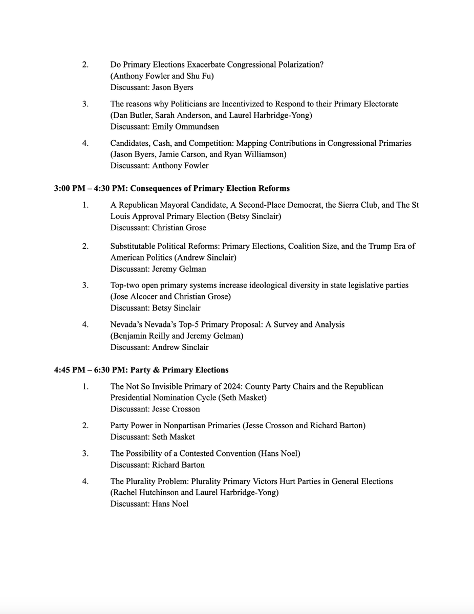 If you're attending #MPSA2024 in Chicago on Thursday, stop by to check out a series of great panels for our Primary Elections Conference within a Conference!