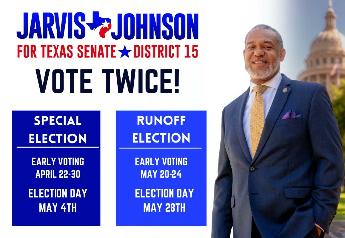 Mark your calendars, set a reminder, text your family and friends because I need your vote 2 more times!! Let's get to the finish line, and VOTE TWICE! #txlege